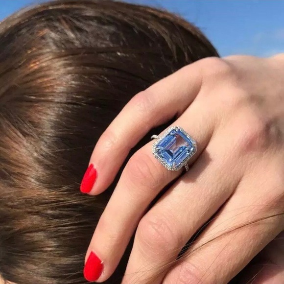 NEW 925 Sterling Silver Halo Sapphire Ring - Picture 6 of 7